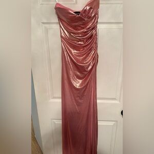 Retrofete Pink Metallic Strapless Sweetheart Maxi Gown